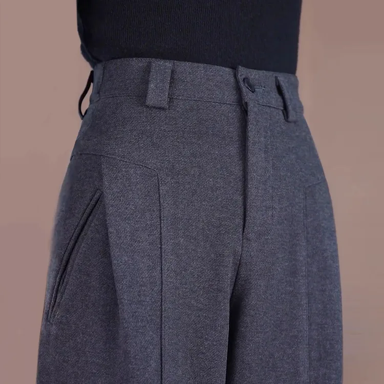 秋冬软糯毛呢阔腿裤女2025新款高腰垂感加厚毛呢子休闲直筒风琴裤