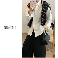 绵白糖 秋季休闲百搭宽松气质纯色厚款长袖翻领衬衣