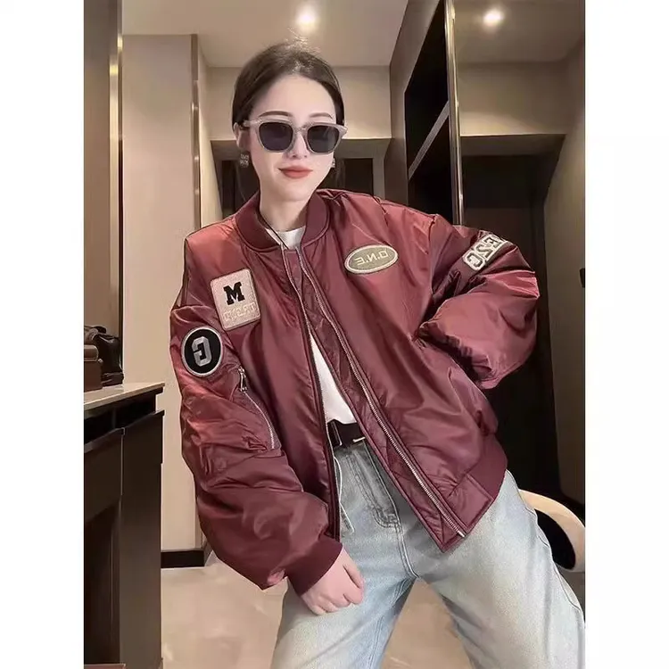 美式棒球服外套女春季2025新款时尚流行复古贴标百搭宽松休闲夹克