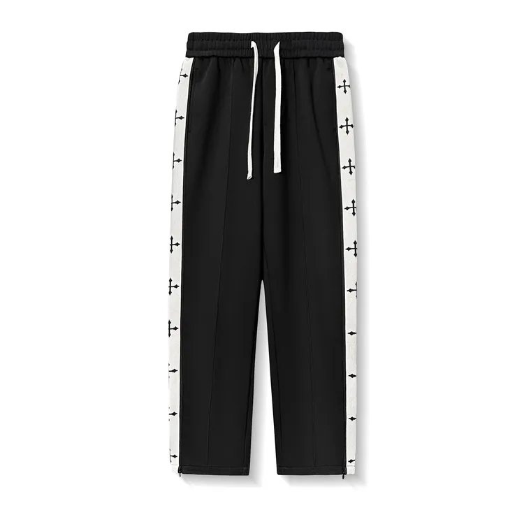 LKS-秋季新款潮牌十字架宽松直筒裤个性织带拼接休闲裤【C711】