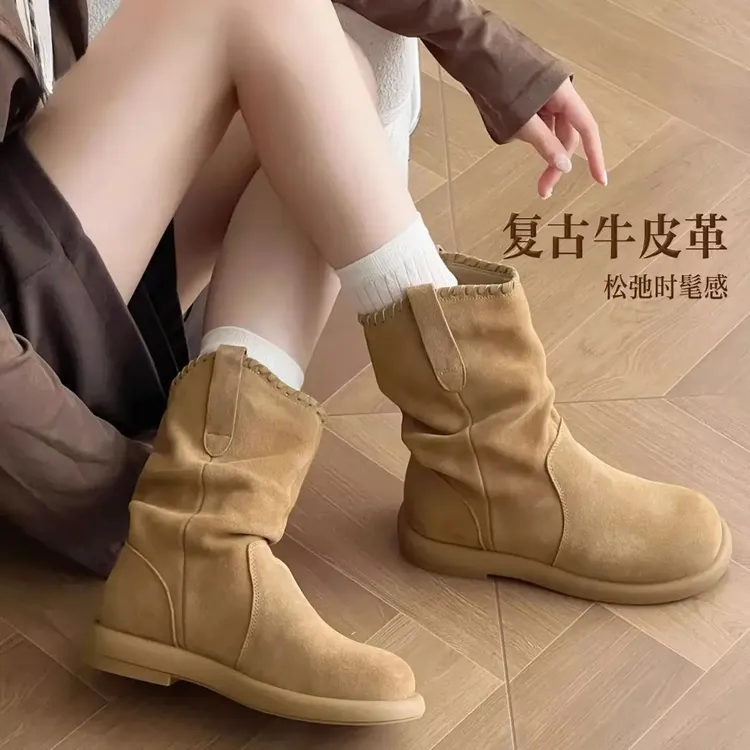 编织堆堆靴2025秋新款流光风复古西部靴女时装靴BL751DZ5