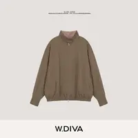 W.Diva【咖迹】早秋翻边撞色夹克老钱立领短款风衣53C142939