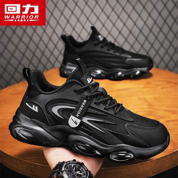回力黑色男鞋冬季2025新款男士网面鞋运动休闲气垫减震跑步老爹鞋