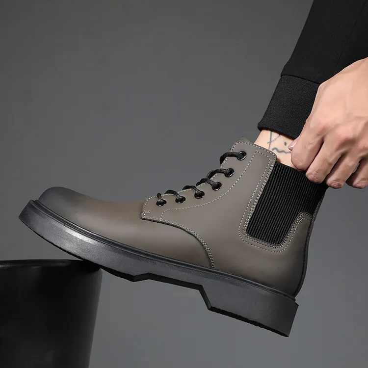 纪诗哲皮靴英伦机车切尔西靴日系高帮皮鞋男款高街风新款马丁靴子