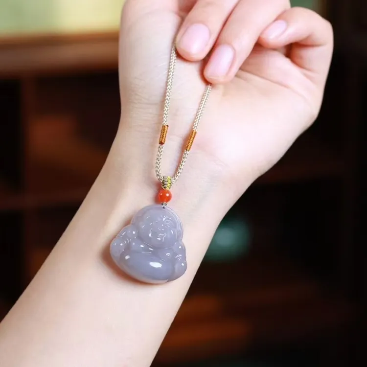 【弥勒佛】•守护规格：29×29×11.5mm 重14g材质：青海料 老料 烟紫色