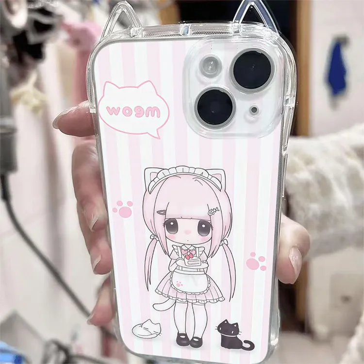 猫耳朵萝莉适用苹果16pro手机壳iPhone15小蛮腰14/13透明12/11/xr