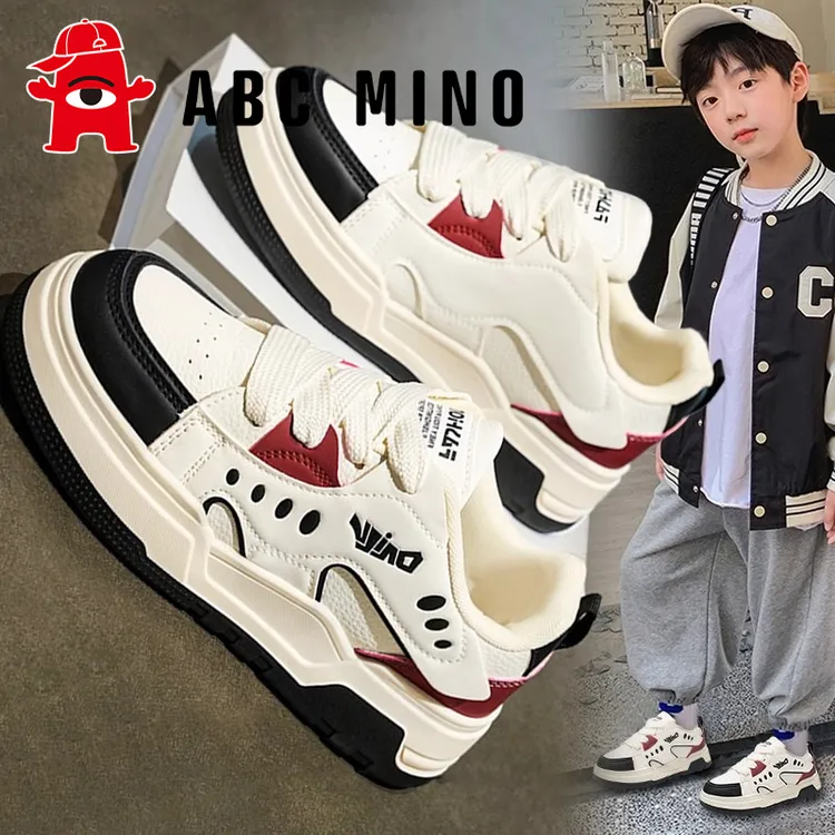 ABC MINO男童鞋子运动鞋2025新款秋季儿童小白板鞋中大童皮面防滑