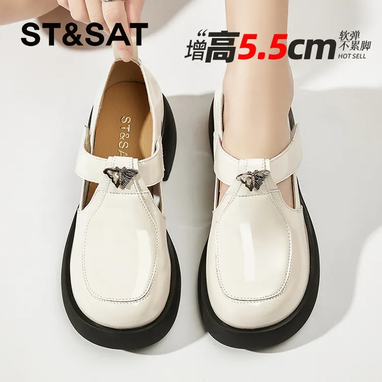 星期六真皮百搭粗跟厚底单鞋女春季2025新款英伦风圆头休闲小皮鞋