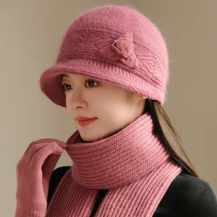 中老年人帽子女冬季妈妈奶奶帽加厚保暖盆帽防寒护耳兔毛毛线帽子