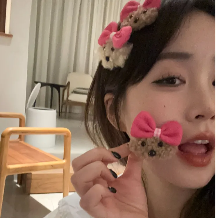 可爱小狗~卡通少女毛绒蝴蝶结发夹侧边刘海鸭嘴夹发卡发饰网红