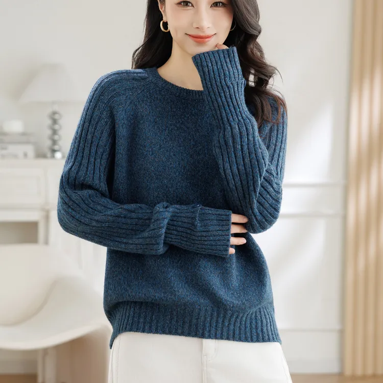 2025新款上新 高领修身型女针织花纱套头圆领