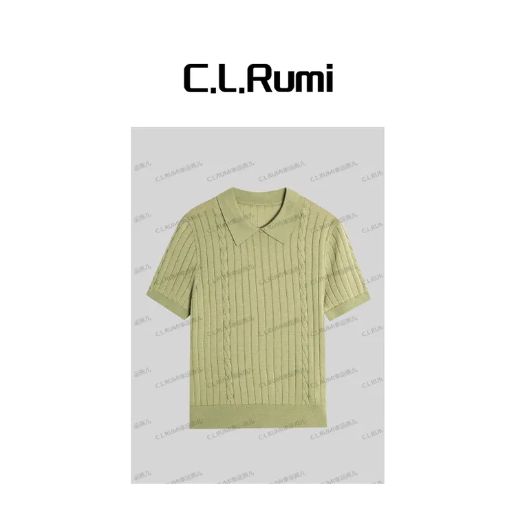 【Rumi时装】”薄荷奶绿“25夏显白休闲简约绞花POLO领T恤上衣7041sy