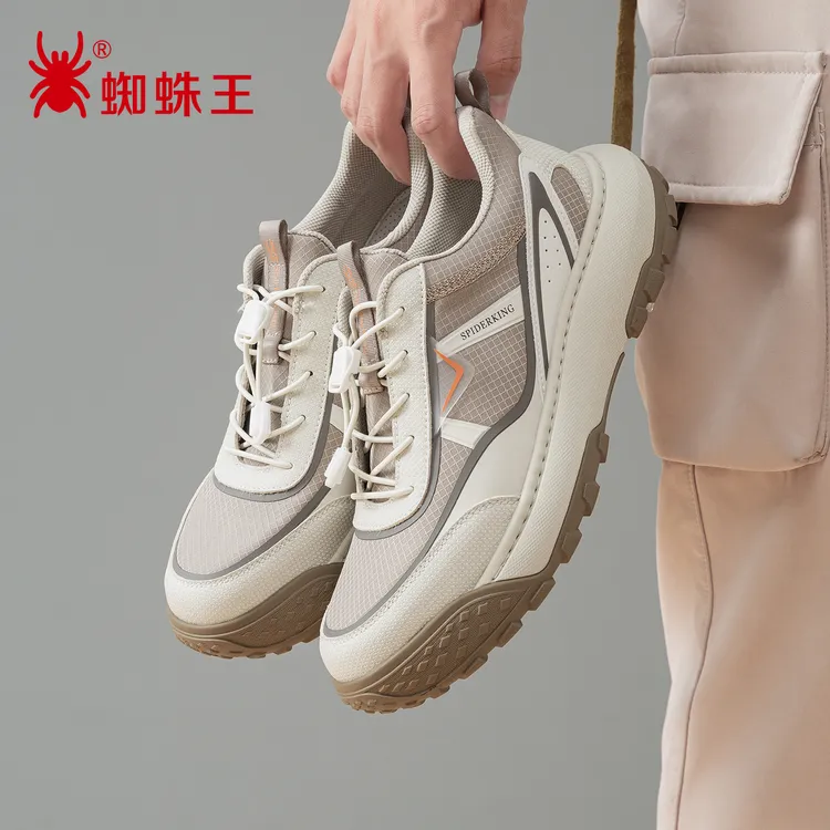 蜘蛛王男鞋品牌2025松紧带百搭休闲鞋网面轻便时尚跑步单鞋04F097