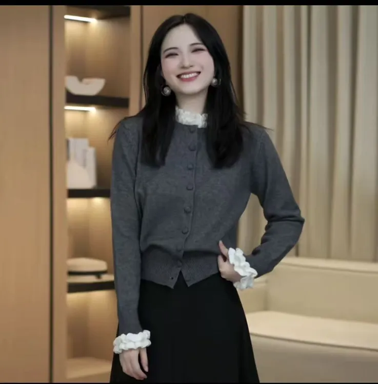 木耳领针织常规女休闲风毛针织衫毛衫毛衣网红秋季女士针织打底