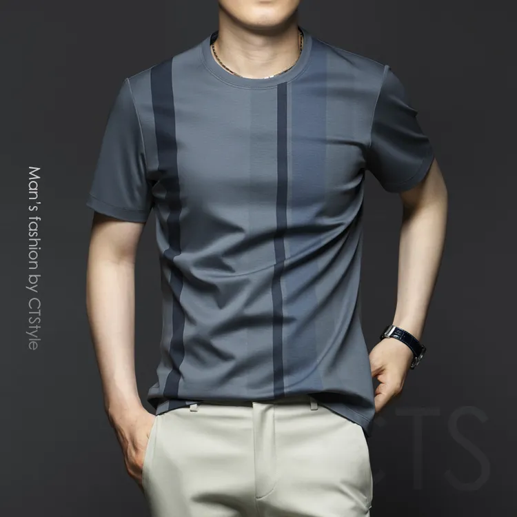 法尔利格夏季男士短袖T恤丝光棉潮流半袖打底衫冰丝纯棉夏装男装