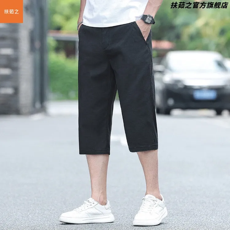 2025夏季新款莱赛尔品质提花格七分裤男薄款休闲短裤宽松直筒中裤