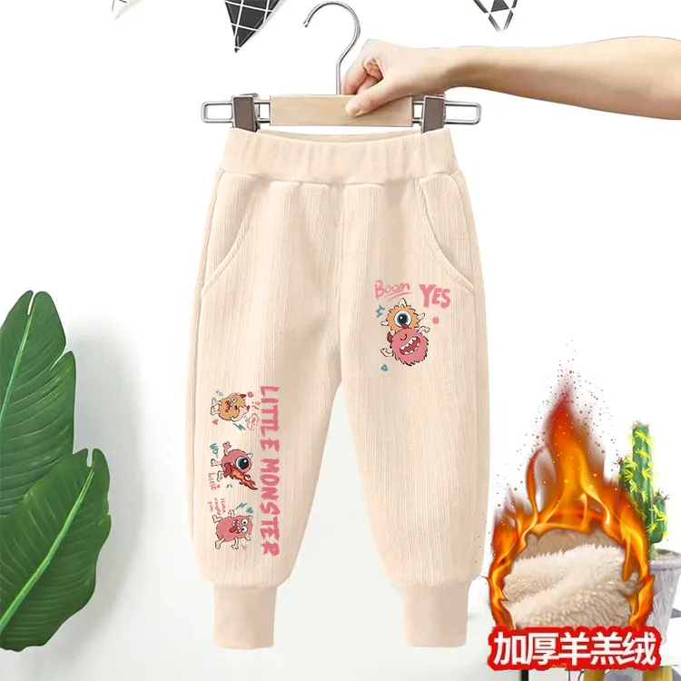 男女童秋冬加绒卡通休闲灯芯绒束脚裤儿童新款长裤百搭外穿童装