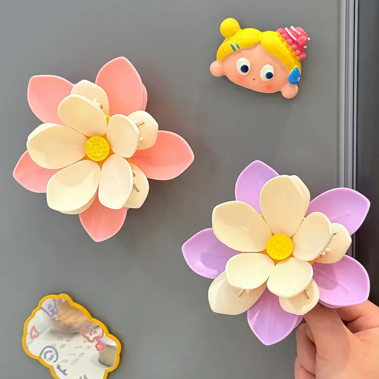 荷花磁吸封口夹家用双层零食薯片夹子厨房冰箱贴调料袋防潮密封夹