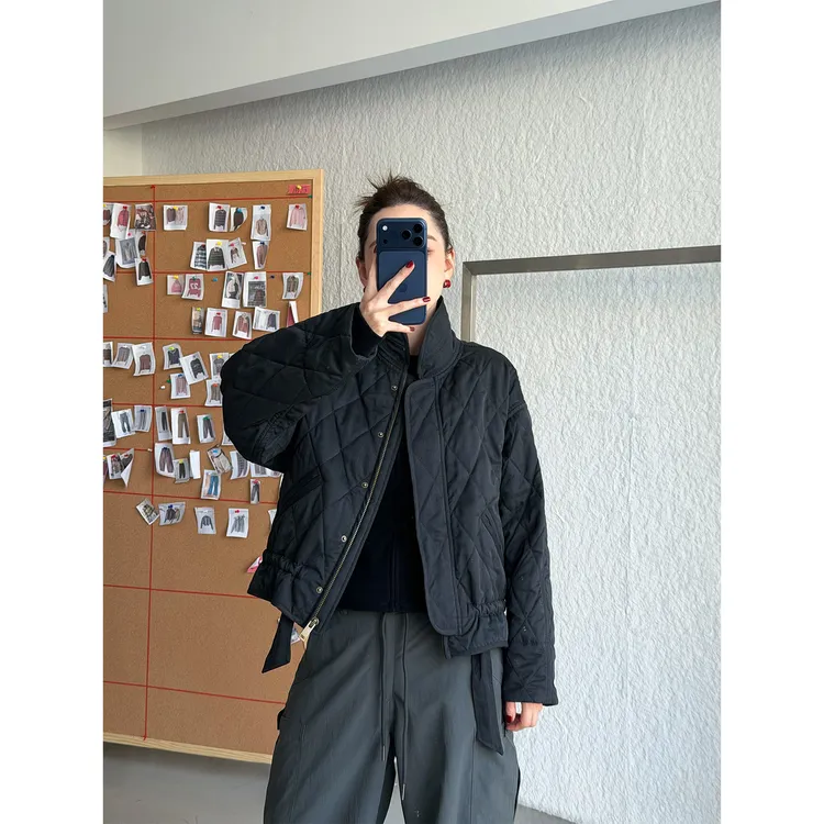 PH《迷雾菱格》伊莎格菱设计感系带半高领拉链百搭棉服外套 PH6256