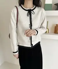 拼接蝴蝶结针织厚度适中毛针织衫高腰洋气毛衣春秋