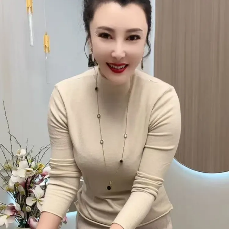 6607打底衫长袖半高领毛针织衫女针织衫休闲风针织套头款