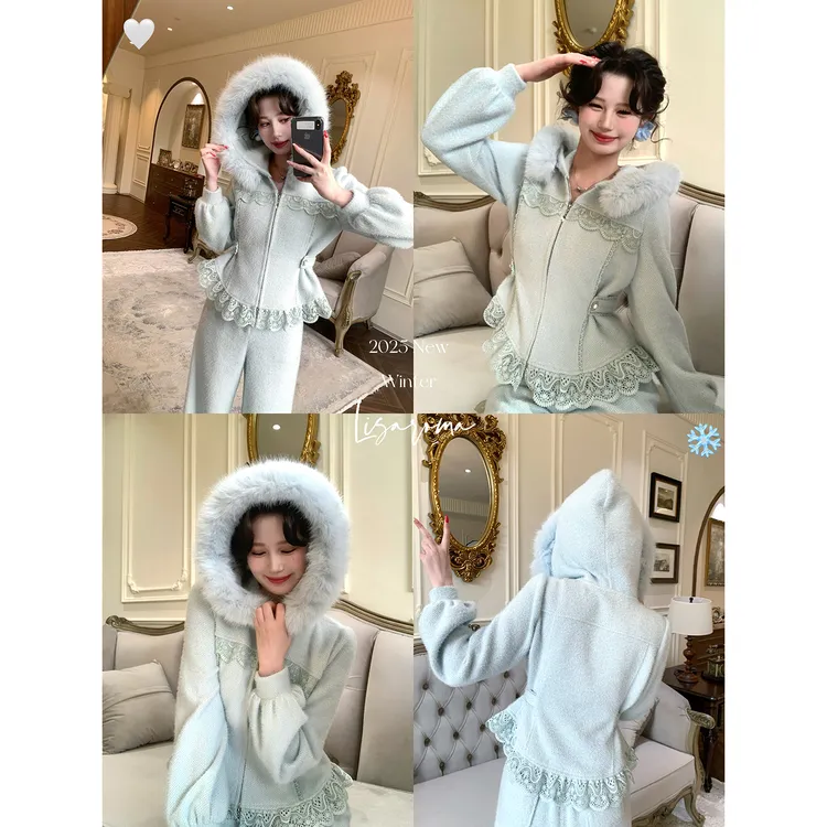 一生罗曼【慵懒周末】法式温柔慵懒风百搭毛领可拆卸两件套装T1113