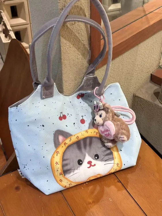 2025新款可爱插画卡通印花中青年单肩包托特包百搭通勤休闲学生包