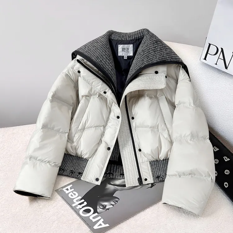 【品牌奥莱】她池冬季女拼接90绒短款外套翻领羽绒服T54Z8114Y