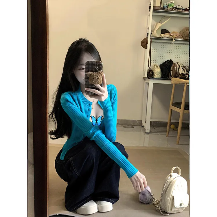 韩系性感背心针织衫牛仔裤套装女春季新款辣妹风上衣阔腿裤三件套