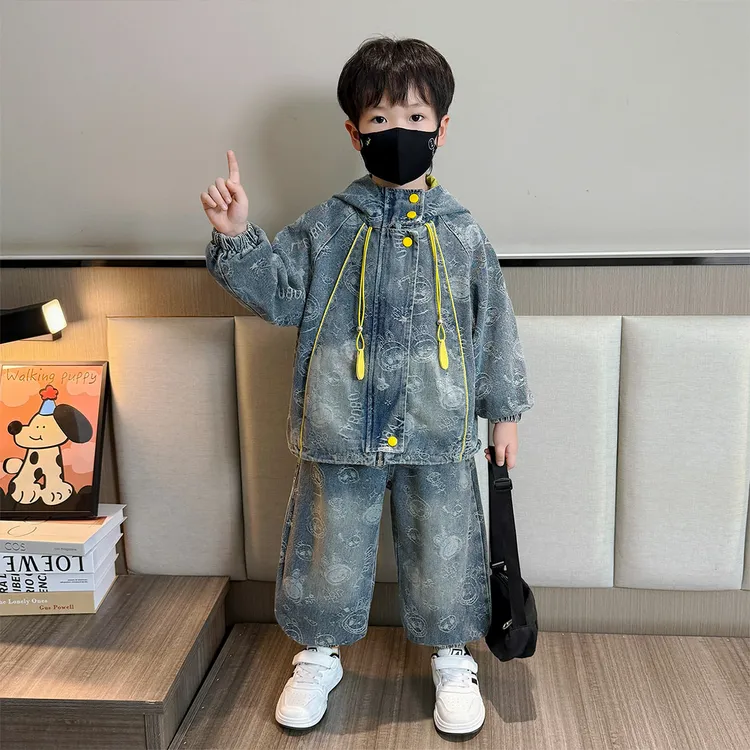 男童拉布布套装2025新款春秋季儿童宝宝帅气卡通外套牛仔裤两件套
