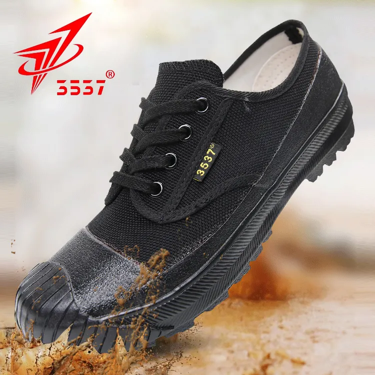 3537解放鞋男低帮耐磨帆布黑色胶鞋防水耐脏山地徒步鞋户外工作鞋
