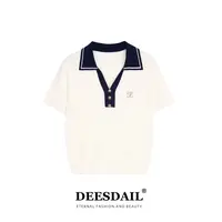 【317】DEESDAIL奶白色polo领短袖高档上衣显瘦t恤女装Y348
