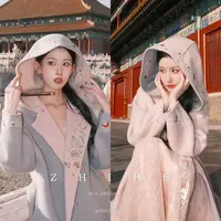 无艳一禾【若曦】双色双面穿！100羊毛双面呢重工绣花连帽大衣