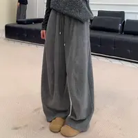 欧货慵懒风高腰直筒阔腿裤女2025秋冬新款灰色抽绳垂感显瘦休闲裤