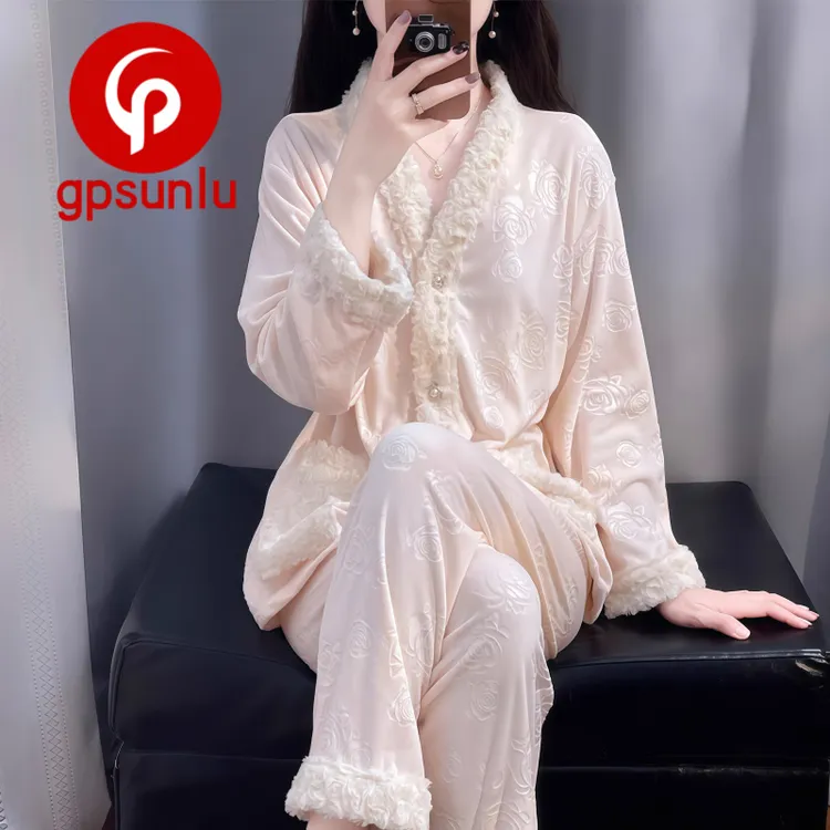 gpsunlu「软糯糯」海岛绒睡衣女款秋冬季加厚保暖高端轻奢感家居服