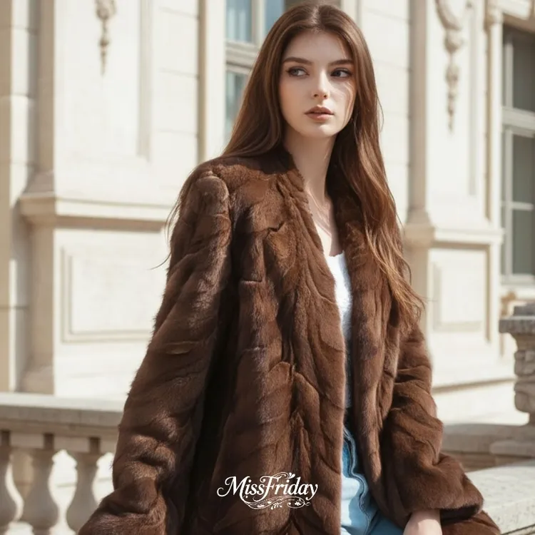 MissFriday｜芬兰进口女士水貂大衣本色咖啡天然皮草外套5721