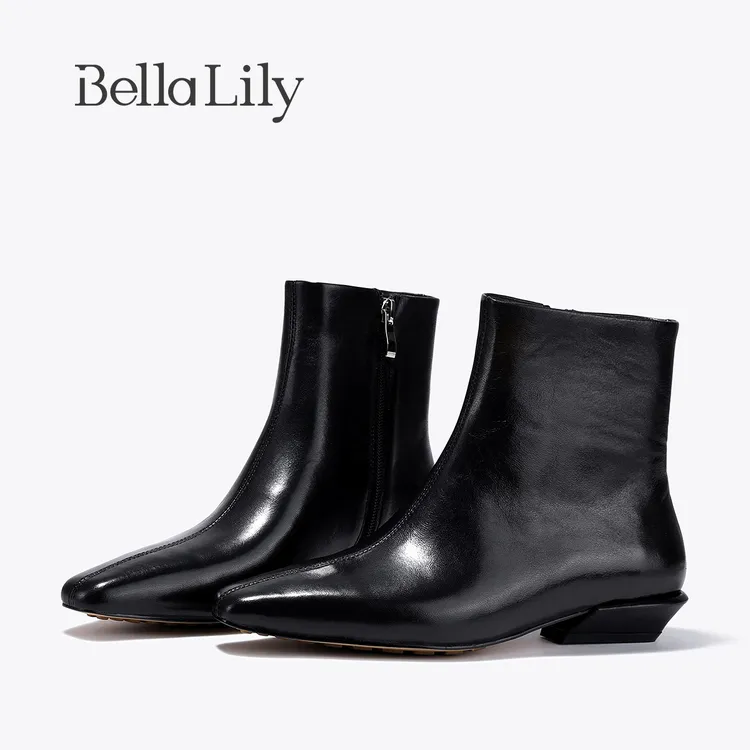 BellaLily2025秋季新款法式气质低跟短靴尖头羊皮女靴洋气瘦瘦靴