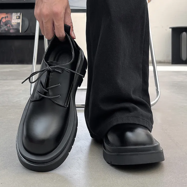 2025新款德比鞋皮鞋男厚底商务英伦风潮流大头鞋子增高cleanfit