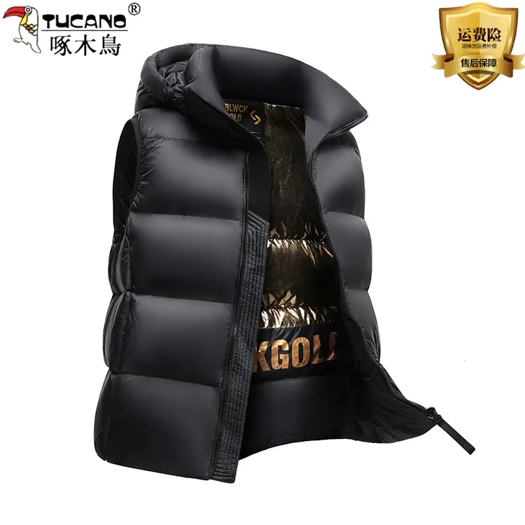 TUCANO/啄木鳥黑金石墨烯马甲冬季男女同款连帽加厚保暖马夹背心