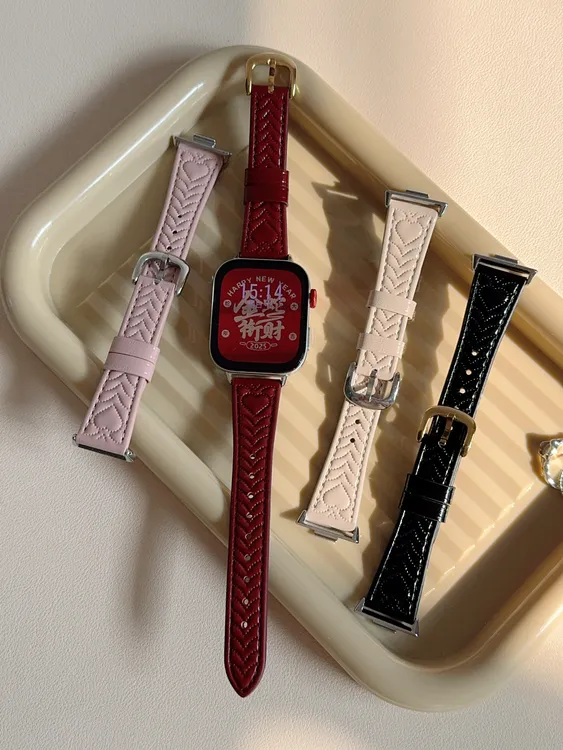 表带适用华为fit3爱心压纹牛皮华为watch fit2替换腕带高级简约