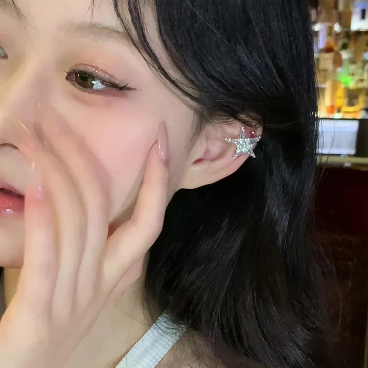 铜合金耳饰 银质五角星耳骨夹（左耳）华丽时尚个性耳饰新款耳饰