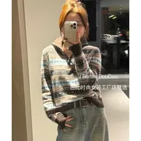 豆子推荐【费尔岛】58583 冬季复古提花半拉链翻领毛衣外套加厚