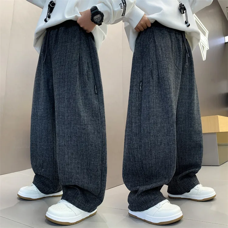 男童裤子春秋新款儿童休闲直筒阔腿初中生青少年宽松秋装季胖孩潮