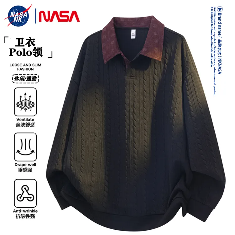 NASA联名polo领卫衣男女同款秋季提花设计感显瘦外套宽松潮牌上衣