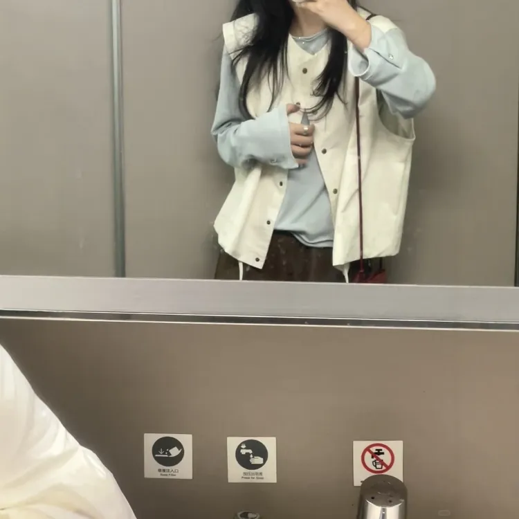 韩系简约高级感夹克马甲内搭长袖T恤两件套ins秋季新款穿搭套装女
