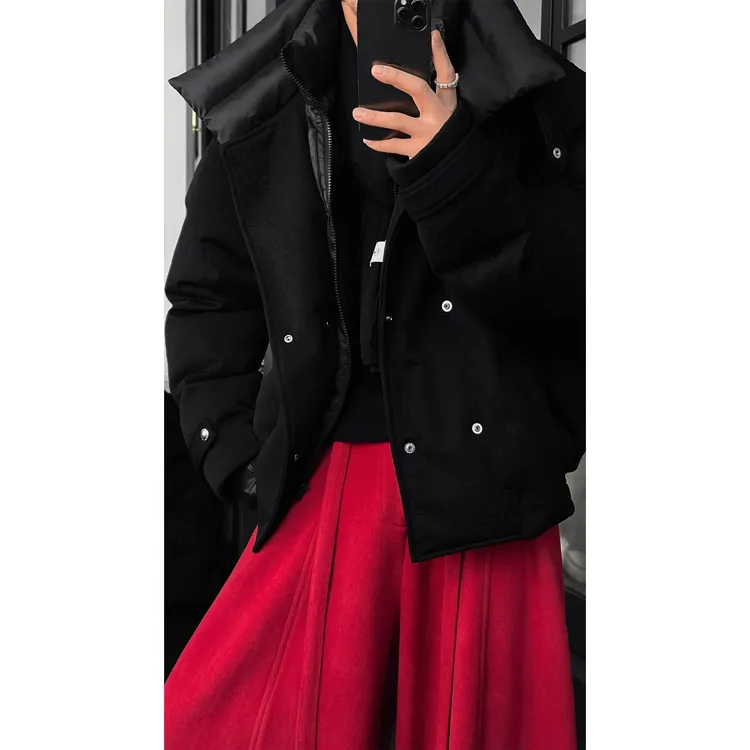 冬季新品原创双领设计感纯色棉服高级感痞帅休闲保暖棉衣男百搭