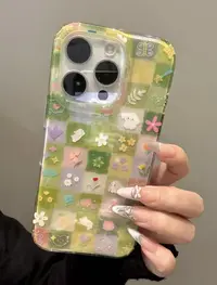 春日彩绘宫格花朵毛绒小兔适用iPhone16promax苹果15手机壳14新款