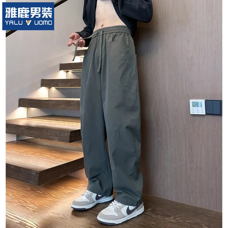 雅鹿软壳防水弯刀工装裤男款早秋季宽松直筒休闲裤子潮牌美式机能