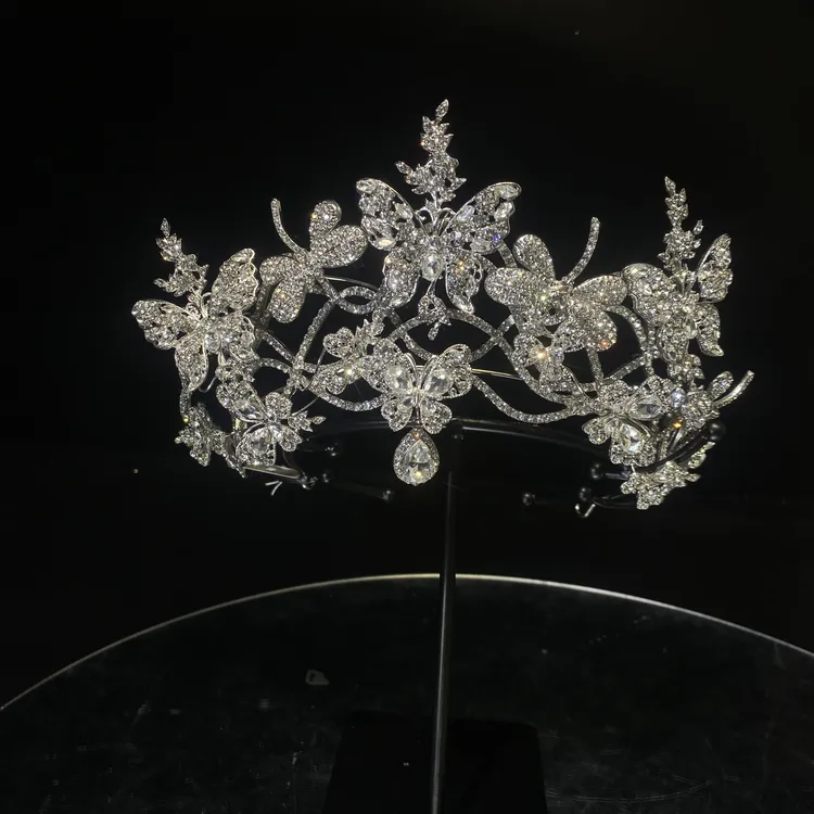 6904满钻蝴蝶蜻蜓皇冠新娘结婚主纱简约韩式头饰灵动影楼写真跟妆