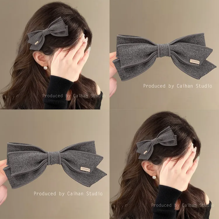 贝尼斯岛屿~气质缪灰蝴蝶结发夹韩系秋冬氛围感弹簧夹旅行发卡
